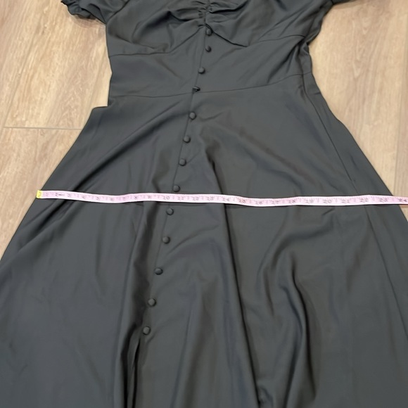 Belle Poque Black Dress Size M Smocked Back Decorative Button Puffed Sleeves - Picture 10 of 15